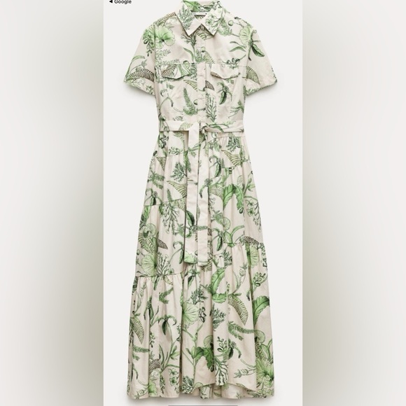 Zara Dresses & Skirts - ZARA Botanical Print Belted Maxi Shirt Dress Green Floral Safari Style Size XL